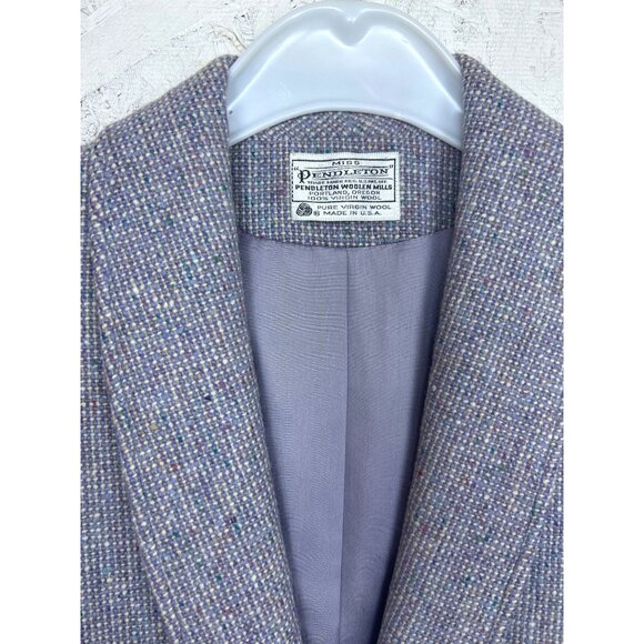 Vtg Miss Pendleton Women's M 100% Virgin Wool Lavender Tweed Blazer Career - Picture 2 of 13